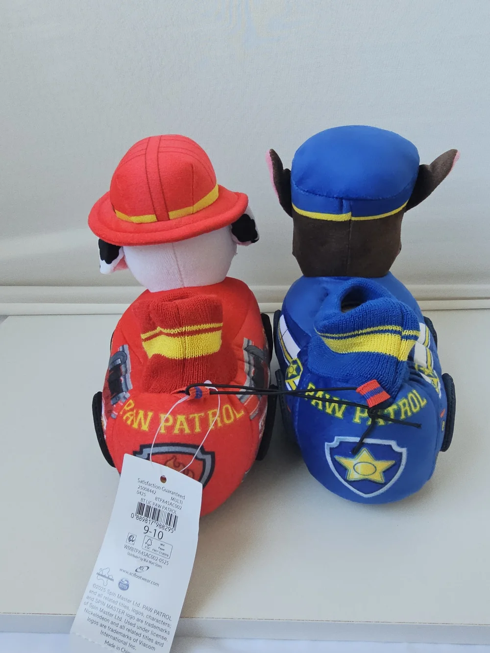 PAW Patrol Toddler Slippers Chase & Marshall Vehicle Plush Booties Size 9-10 NWT
